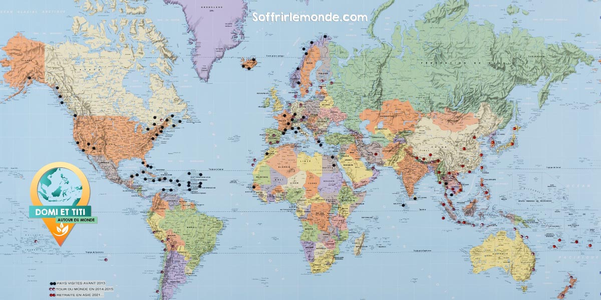 Carte des pays visités par Domi et Titi dans notre page Notre tour du monde 2014-2015 de notre blog voyage S'offrir le monde